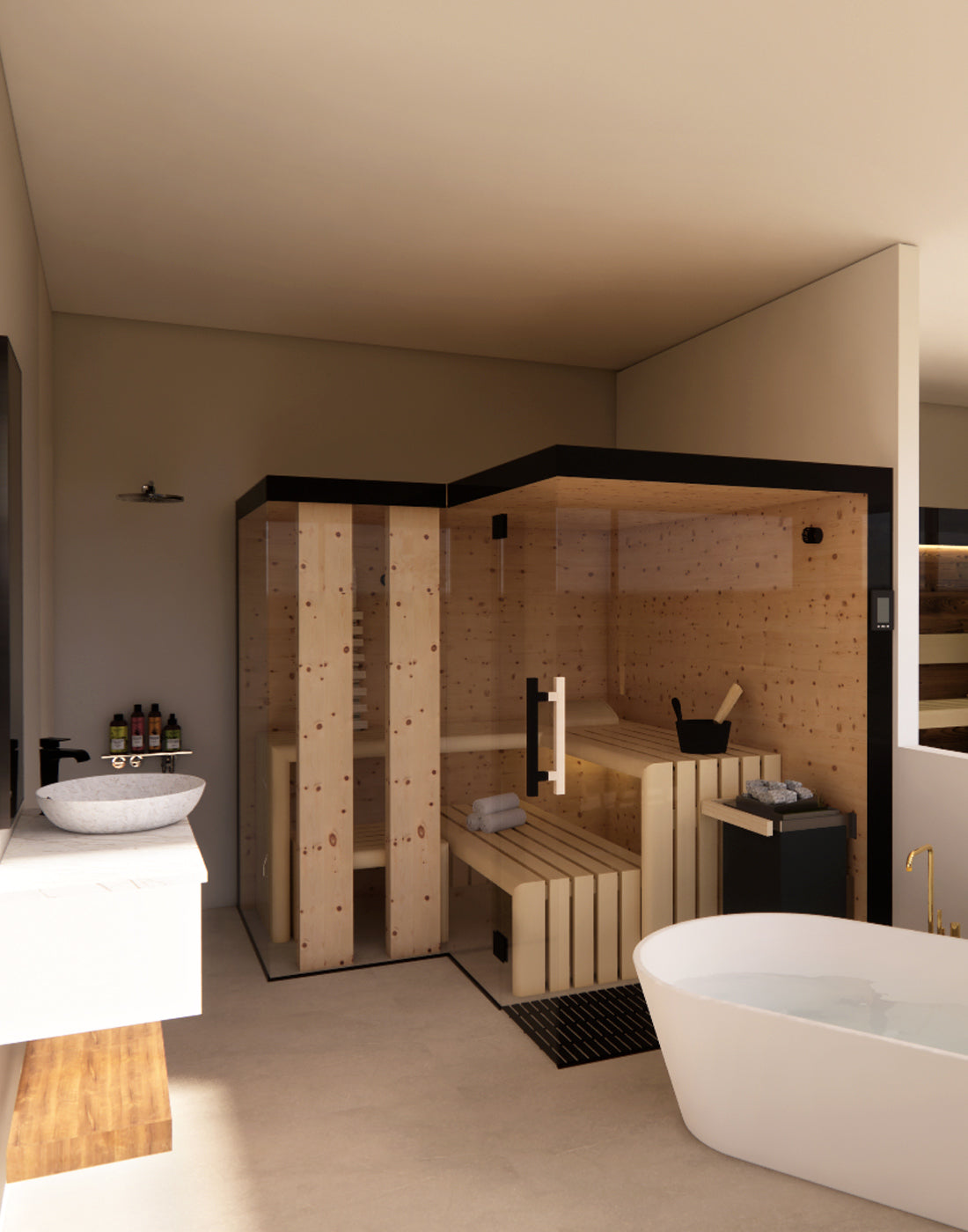 Neubau Rickenbach, Ausstellung mit Sauna im Badezimmer