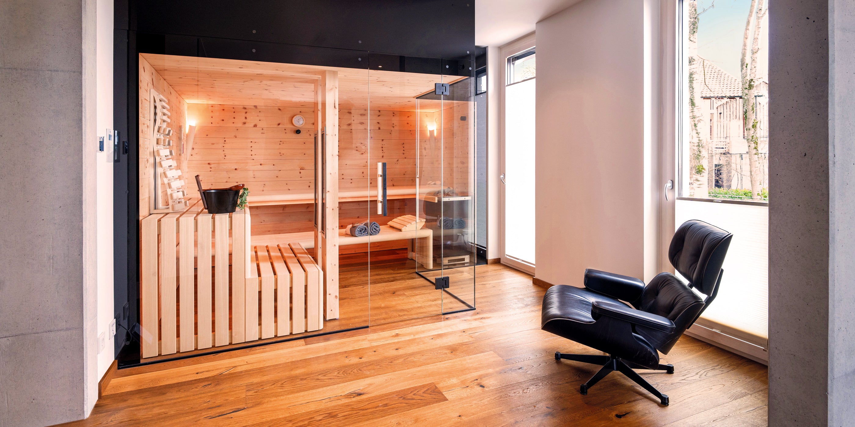 Innensauna mit Glas und Infrarotsitz