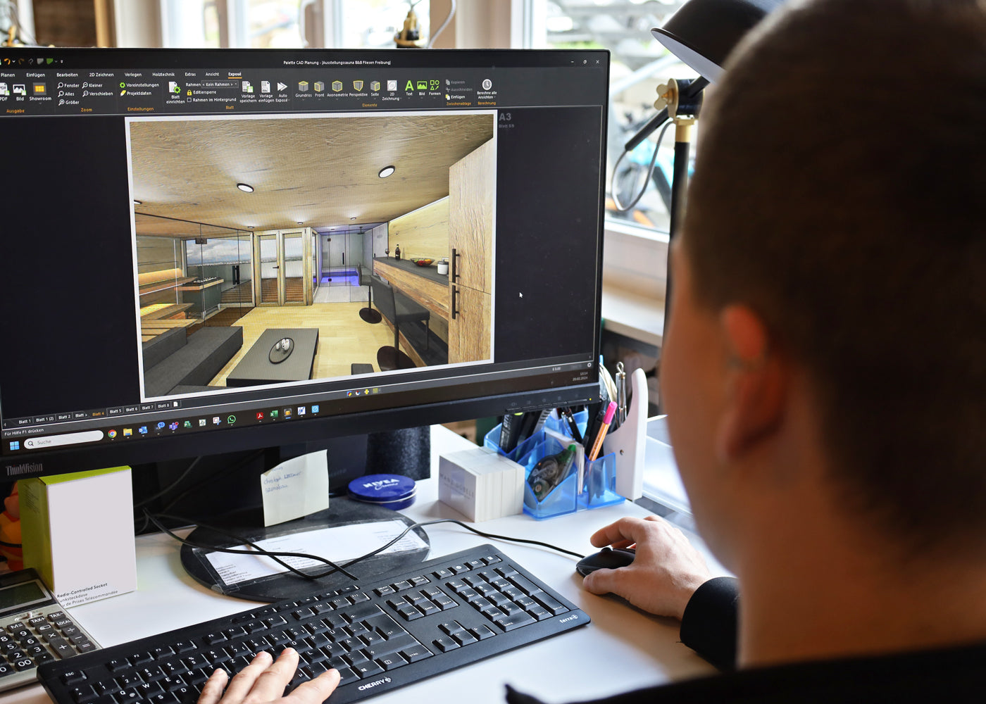 Planung mit modernem
Bearbeitungstool, CAD-Programm, Wünsche, Vorstellungen klar definiert, visualisieren