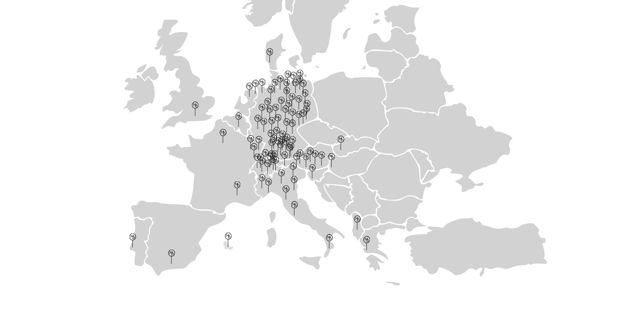 Landkarte Europa, über 8.000 Saunen, Dampfbäder und Infrarotkabinen seit 1970 