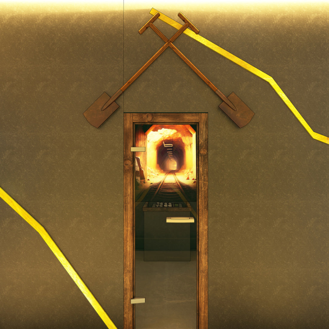 Realistische Darstellung mit dem CAD-Programm, Sauna mit Bergstollenmotiv 