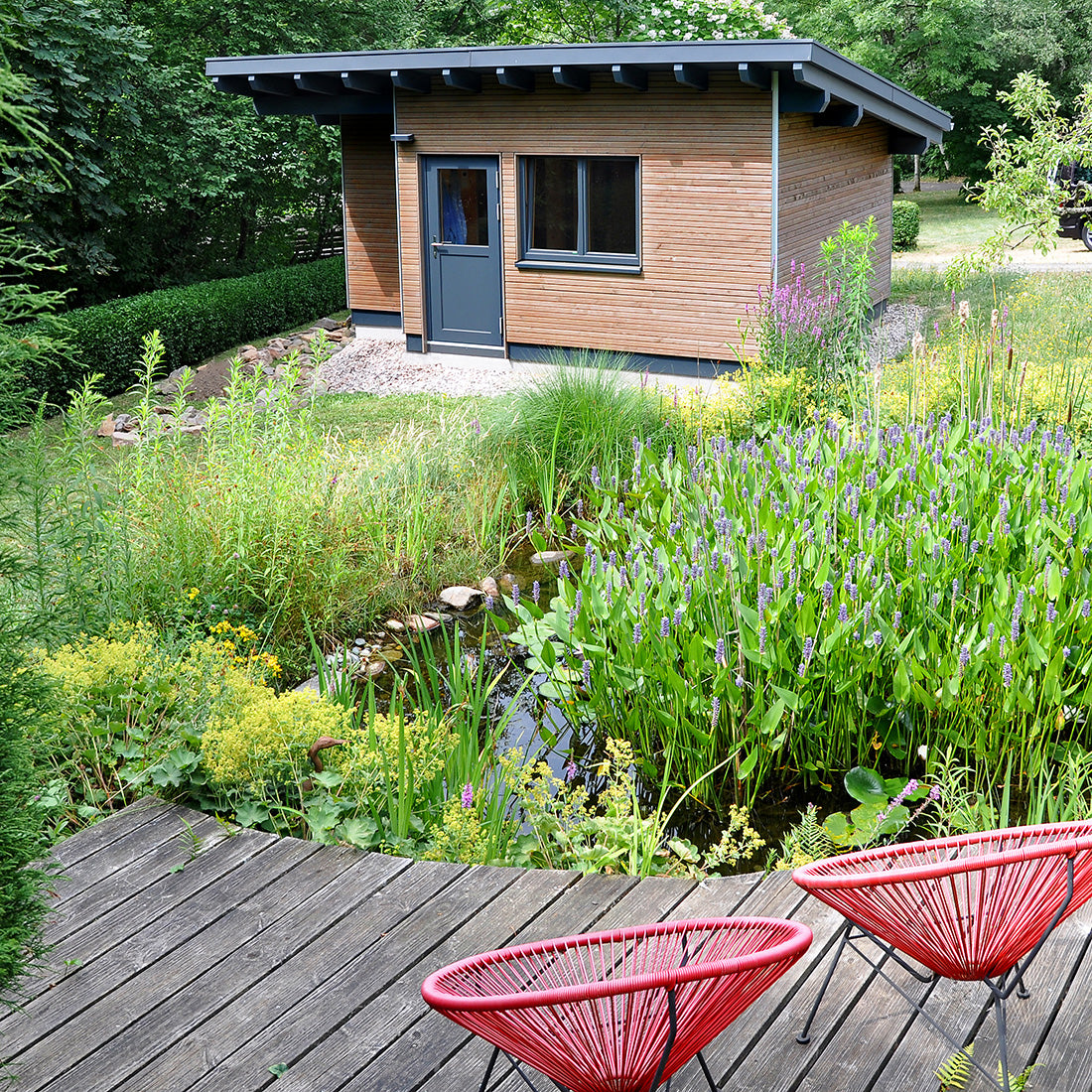 Gartensauna von MANZ DÖBELE mit Teich